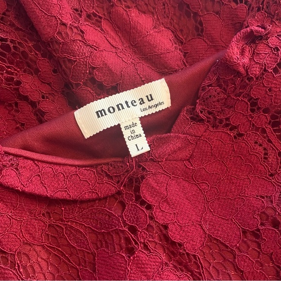 Monteau Burgundy Floral Lace Dress - Picture 3 of 4